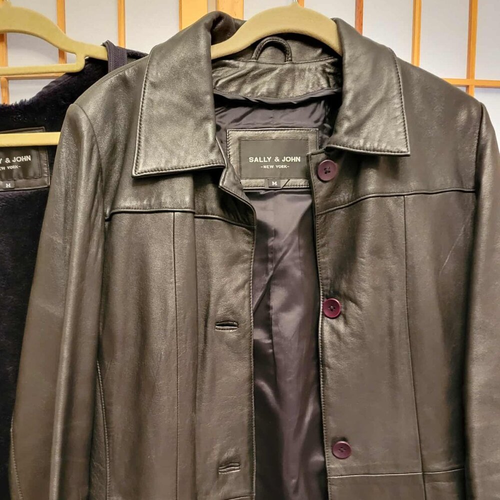 Sally & John Black Leather Car Coat
